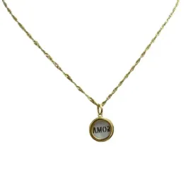 Colar Dourado Paz/Amor em Madre Pérola
