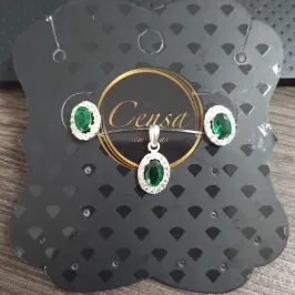 CONJ OVAL VERDE AG925