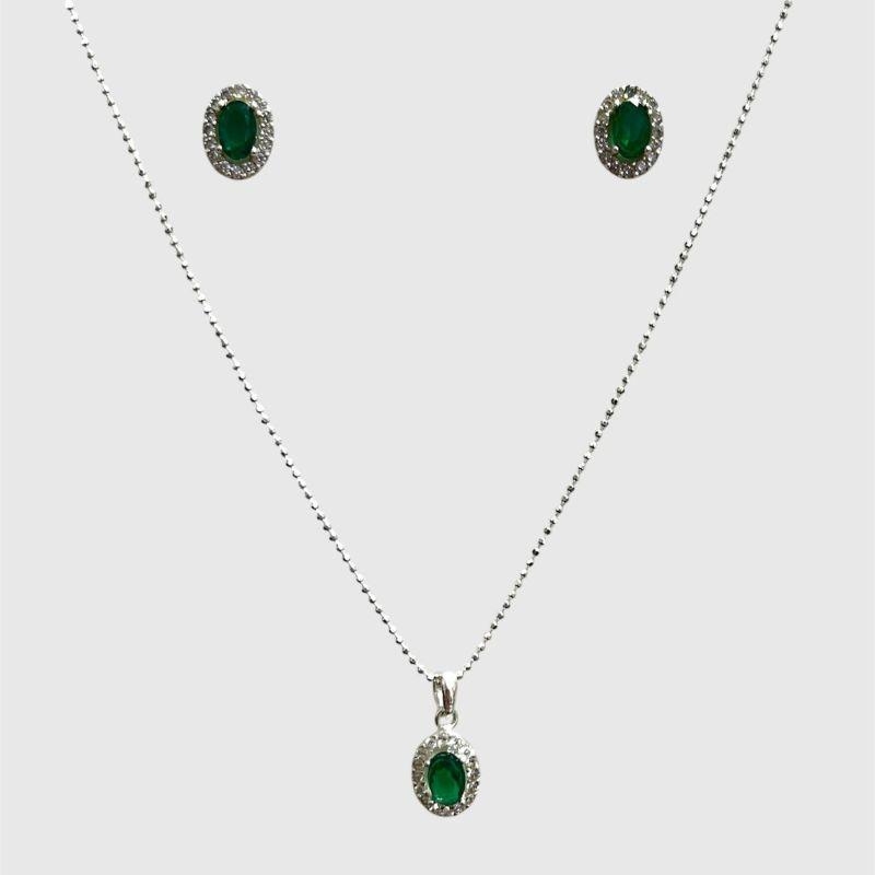 CONJ OVAL VERDE AG925