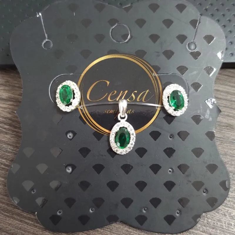 CONJ OVAL VERDE AG925