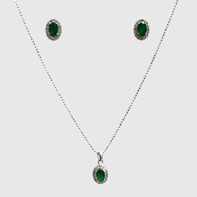 CONJ OVAL VERDE AG925